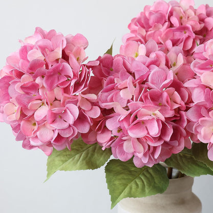mizii 4Pcs Pink Artificial Hydrangea Flowers Large Fake Silk Hydrangea Flower with Leaves Stems Realistic Faux Hydrangeas Decorations for Wedding Table Centerpieces Vase Home Decor (Pink)