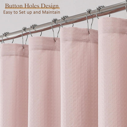 Pink Shower Curtain 72 Inch Length 1 Piece, Waffle Embossed Textured Soft Fabric Hotel Shower Curtain for Bathroom, Modern Polyester Water Repellent Machine Washable Bath Decor, 72Wx72L Inches