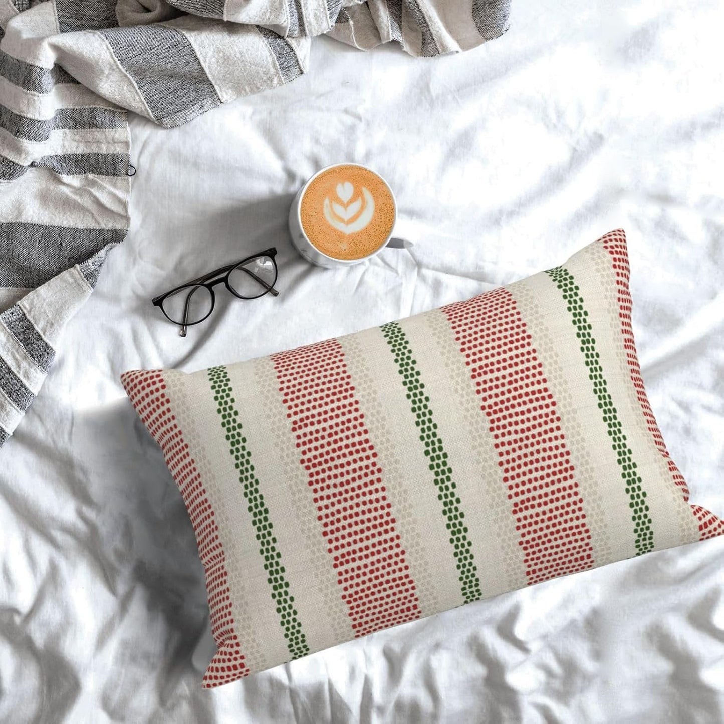 Pink Sage Green Pillow Covers 18x18 Inch 2 Pcs Boho Preppy Polka Dots Striped Decor Throw Pillows Modern Geometric Outdoor Farmhouse Decoration Pillowcase Linen Cushion Cover for Couch Sofa