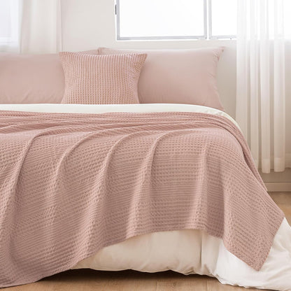PHF Lightweight Waffle Weave Blanket Queen Size, Breathable & Ultra Soft, 90"x 90" Soft & Cozy Thin Blanket for Spring & Summer & Hot Sleepers, Bed, Home Decor - Rose Pink
