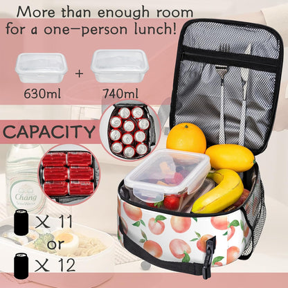 Pink Peach Kids Lunch Bag, Insulated Lunch Box for Girls Boys, Reusable School Lunch Tote with Zipper and Side Pocket for Snacks, Bento and Drinks