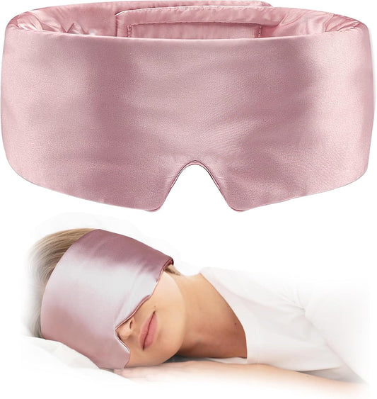 Satin Sleep Eye Mask, 100% Complete Blackout Sleeping Mask for Women Men Side Sleepers, Zero Pressure Eye Shade with Adjustable Strap, Lightweight Breathable Night Blindfold for Travel Shift Work Naps