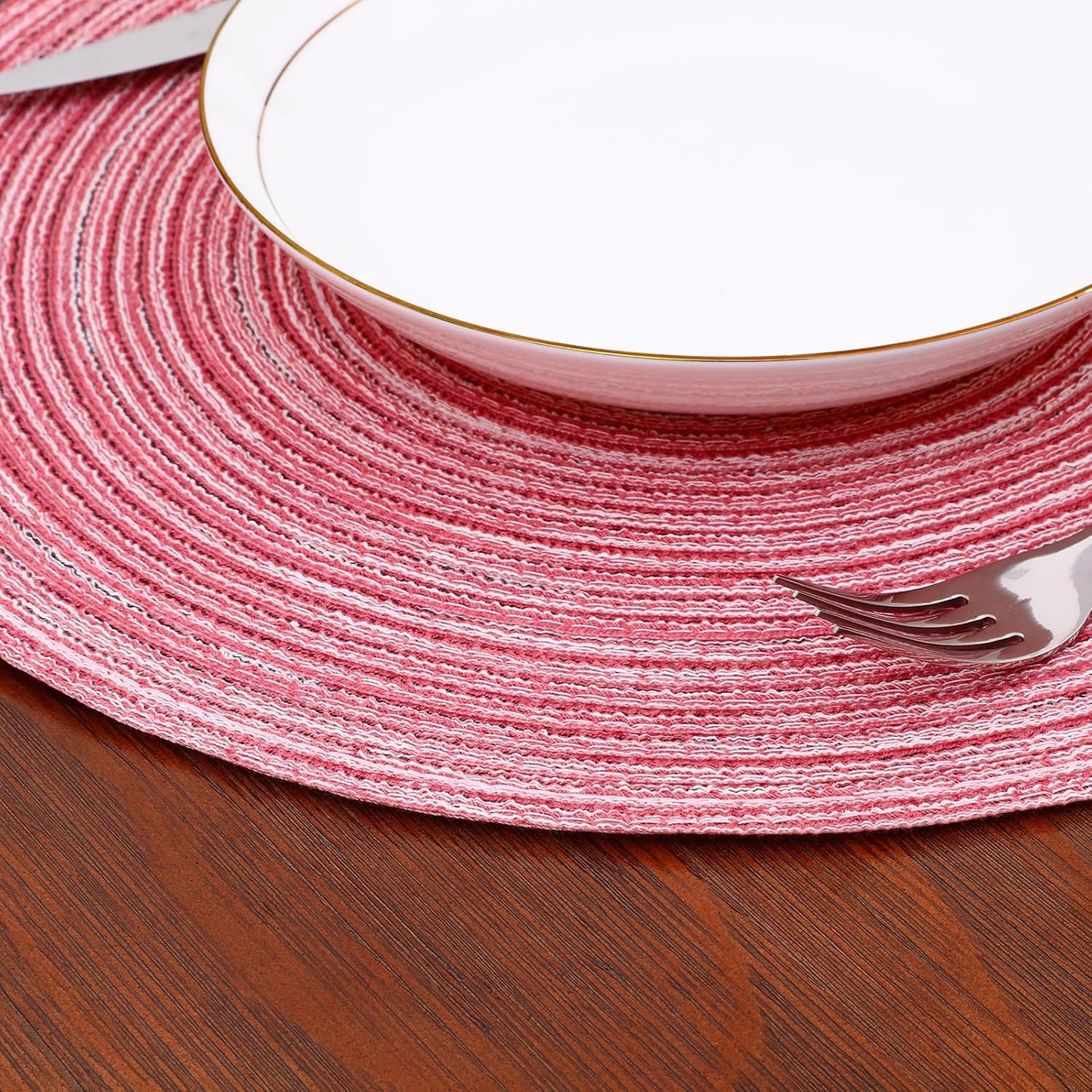 Topotdor 15 Inch Round Placemats Stain Resistant Anti-Skid Washable Polyproplene Table Mats Placemats(Pink, Set of 6)