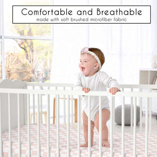 Sweet Jojo Designs Fitted Baby Crib Sheets (Pink Gingham Checkered) for Girls, Infant Nursery, Toddler Room - Standard Size (Neutral, Plaid, Vintage, Modern, Check, Blush & White, Geometric, Retro)