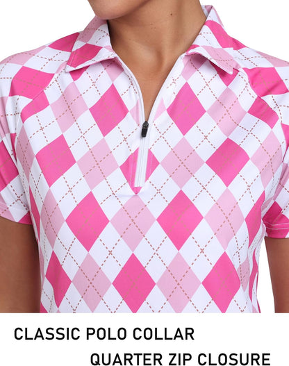 MoFiz Women's Golf Polo Shirt Short Sleeve Collared 1/4 Zip Athletic Tennis Shirt Quick-Dry Lightweight Summer Casual Tops