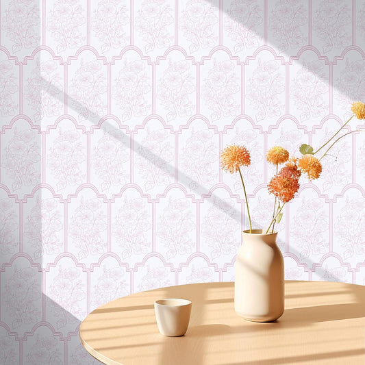 Pink Floral Peel and Stick Wallpaper Modern Boho Vintage Contact Paper for Bathroom Kitchen Removable Self Adhesive Vinyl Wall Paper Decals Waterproof Renter Friendly Wallpaper 17.5 in X 196.8 in