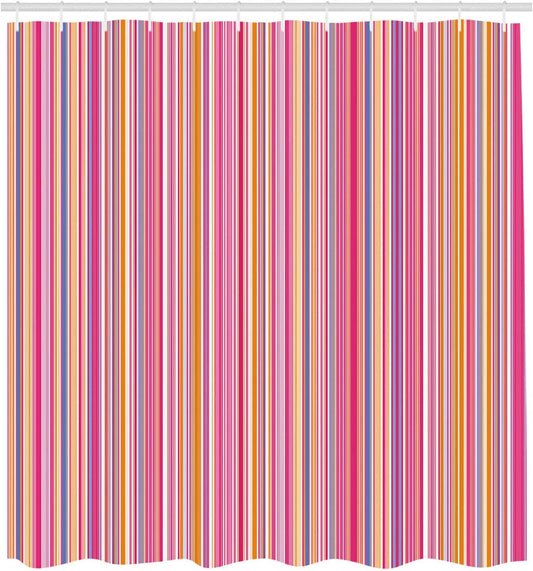 Lunarable Geometric Shower Curtain, Colorful Vertical Stripes Arrangement Abstract Ornamental Line Design, Cloth Fabric Bathroom Decor Set with Hooks, 69" W x 70" L, Pink Peach