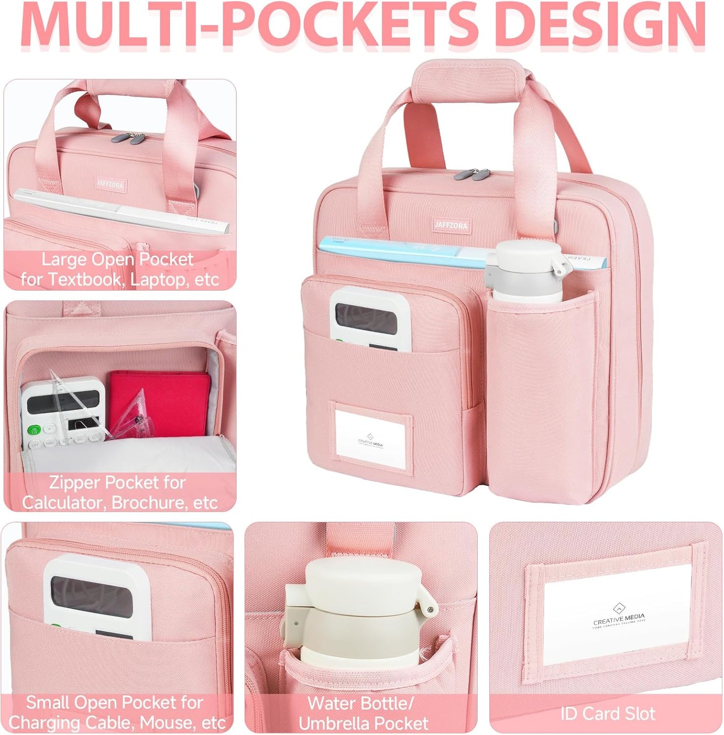 3 Ring Zipper Binder Bag, 3 Inch D-Ring 700 Sheet Capacity, Portable File Organizer with Removable Shoulder Strap & Multiple Pockets for School Office Travel Summer Study Back to School,Pink