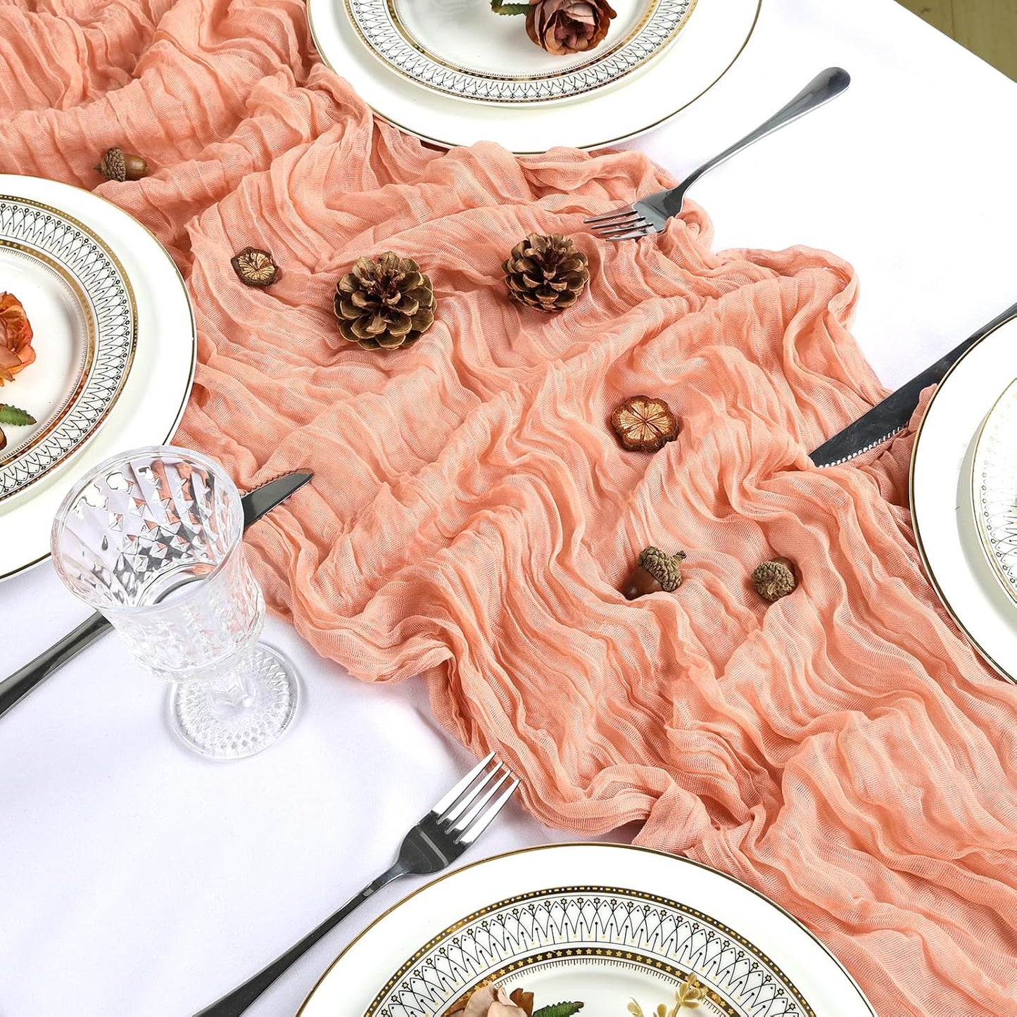 8 Pack Coral Cheesecloth Table Runner 10Ft Gauze Peach Cheese Cloth Table Runner 120 Inch Boho Sheer Rustic Fabric for Holiday Decor Bridal Baby Shower Wedding Decoration