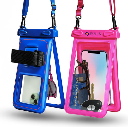 AQUAVAULT Floating Waterproof Phone Pouch – Large IPX8 Dual-Compartment Pouch for Phone & Valuables – Armband + Lanyard – Fits iPhone 17/16/15 Pro Max & Samsung S26/S25 – 2 Pack