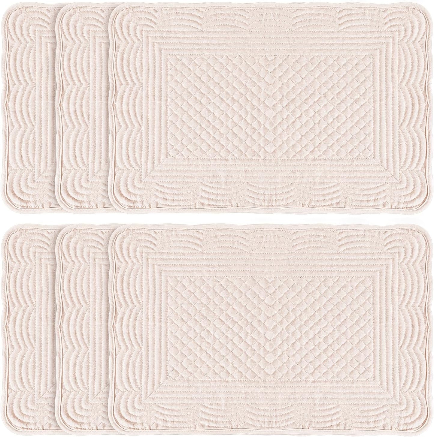 Quilted Placemats Set of 6, Rectangular Placemats Machine Washable for Kitchen or Dining Table Fabric Rectangular Table Mats100% Cotton Pink