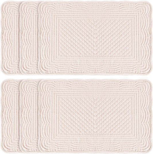 Quilted Placemats Set of 6, Rectangular Placemats Machine Washable for Kitchen or Dining Table Fabric Rectangular Table Mats100% Cotton Pink