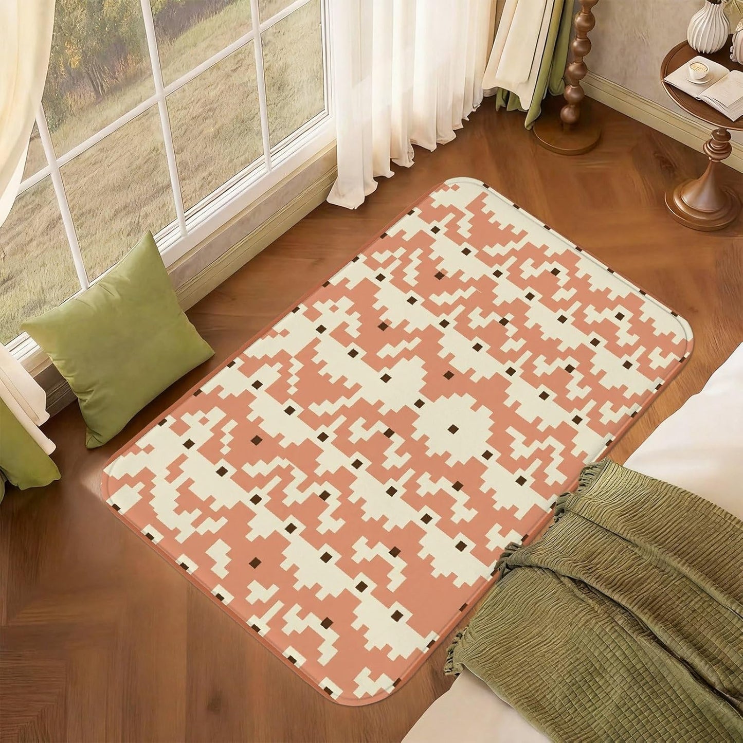 Square Area Rug, Modern Contemporary Rectangle Pixel None Peach Low Pile Sponge Aesthetic Rectangle Home Floor Carpet Rugs for Living Room Bedroom New Home Dining Decor 4' X 6'