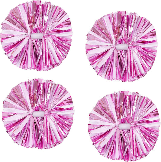 4Pcs Metallic Cheerleading Pom Poms, Creatiee 2 Pair Cheerleader Cheering Squad Pompoms for School Sports Dance Games Team Spirit Cheer