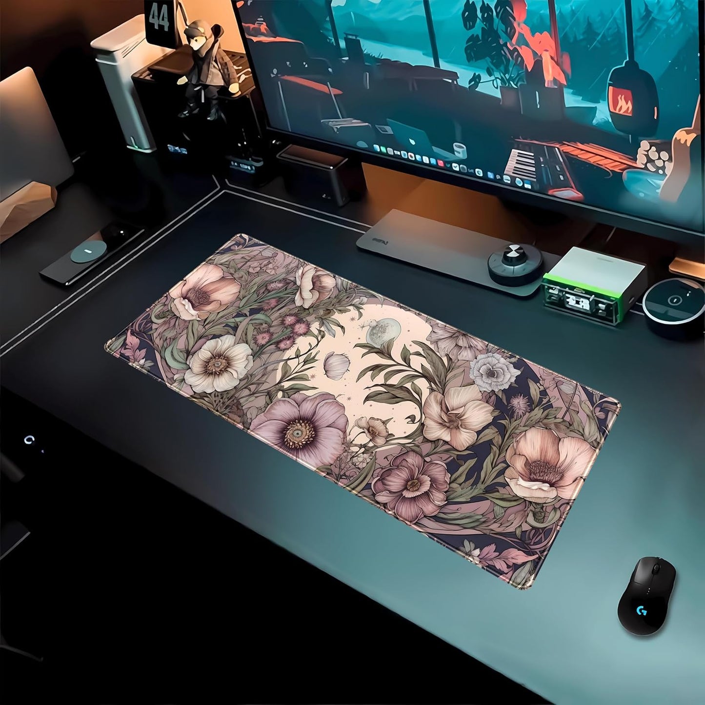 Pastel Purple Floral XL Large Gaming Mouse Pad Pink Flower Forest Desk Mat with Stitched Edges, Non-Slip Rubber Base Mousepad Laptop Computer Keyboard and Mouse Mat 31.5x11.8 in