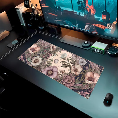 Pastel Purple Floral XL Large Gaming Mouse Pad Pink Flower Forest Desk Mat with Stitched Edges, Non-Slip Rubber Base Mousepad Laptop Computer Keyboard and Mouse Mat 31.5x11.8 in