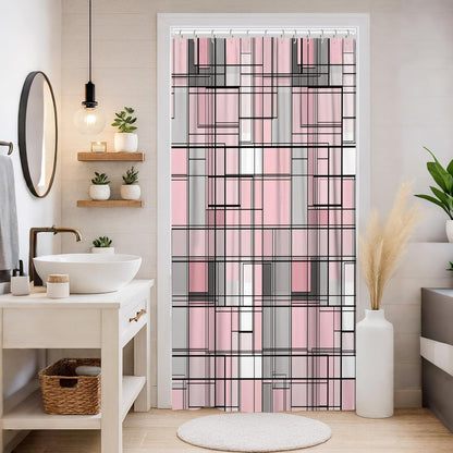 Squares Stall Shower Curtain, Modern Minimalistic Lines Rectangles None Peach Waterproof Fabric Decorative Bathroom Curtain for Home Bathroom Toile Hotel Decor 36x72 Inch