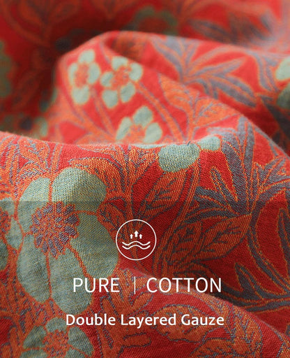 Women's 100% Cotton Printed Bathrobe Soft Double-layer Gauze Lightweight Midi Sleepwear Shower Kimono Robe
