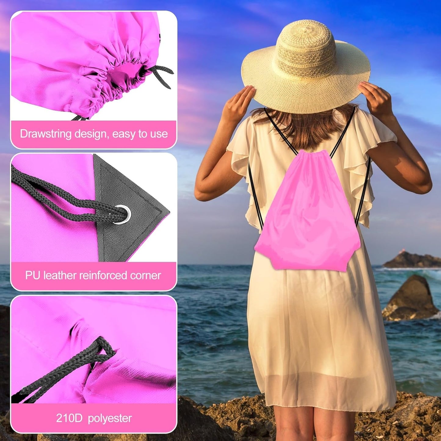 KUUQA 40Pcs Drawstring Backpack Bags Bulk Pink Drawstring Bag Foldable Gym Bag Sport Cinch Sack String Backpack Storage Bags for Women Men Shopping Gym Travel Sports