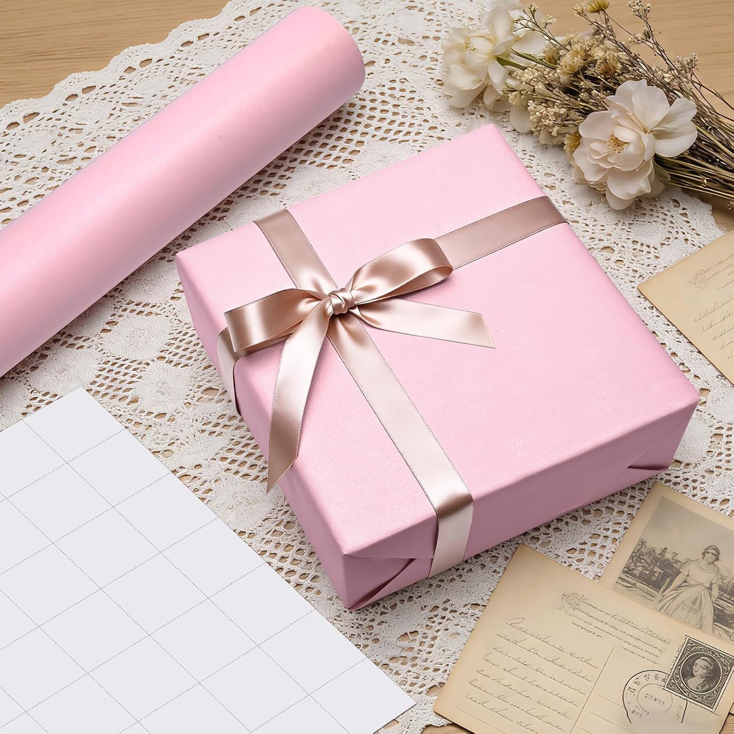 Iioscre Gift Wrapping Paper, Pink Wrapping Paper Roll, Solid Color Pearly Wrapping Paper for Birthday Christmas Wedding Baby Shower Mother's Day, Father's Day, 17 Inch X 32.8 Feet