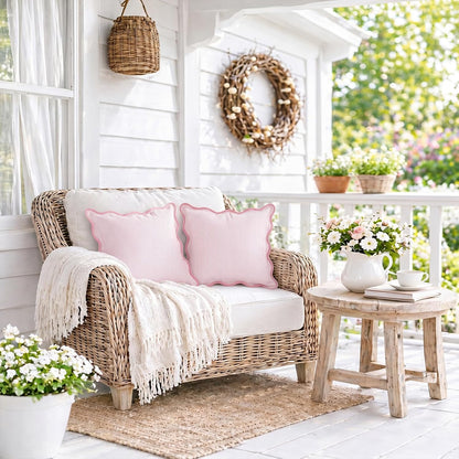 HunnmingRe 2 Pcs Scalloped Edge Striped Pillowcases Stripe Throw Pillow Cover Only Wear Resistant Pillow Shams for Couch Bed Sofa Bedroom Living Room Outdoor Party(Pink,18'' X 18'')