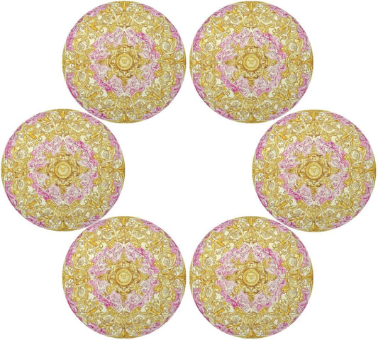 Retro Floral Pattern Gold and Peach placemat Round Table Reusable placemat Washable placemat Moroccan placemats for Dining Table placemats Heat Resistant Waterproof Place Settings for 6 for