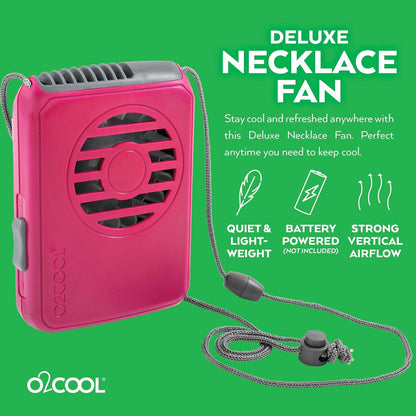 O2COOL Battery Powered Deluxe Necklace Fan For Personal Cooling With Adjustable Lanyard (Pink)