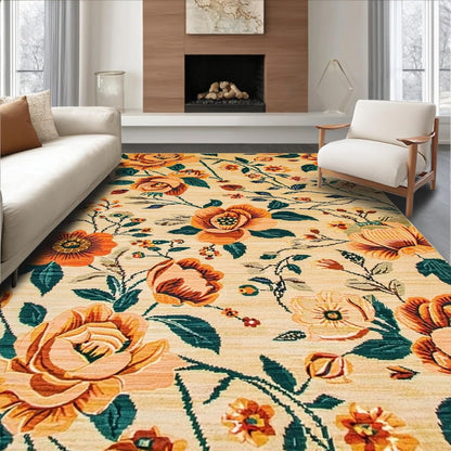 Flatwoven High Traffic Area Rug 8x10, Boho Floral Entryway Mat, Non Slip, Stain Resistant, Washable Area Rugs for Living Room, Bedroom (Peach, 8x10)