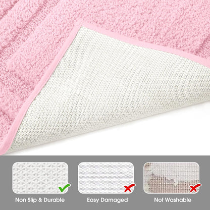 HOMEIDEAS Pink Bathroom Rug, 2 Piece Super Soft Microfiber and Absorbent Shower Mat, Machine Washable Bath Mats for Valentine's Day Decorations, 20" x 32" + 16" x 24"