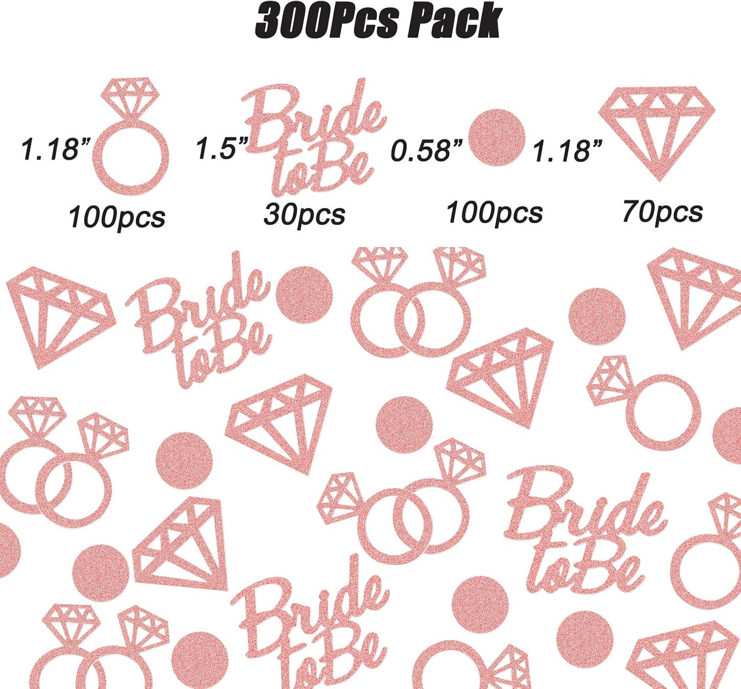 Bridal Shower Decorations 300pcs Table Glitter Confetti for Engagement Party Decor Bride to be,Diamond,Ring and Circle Rose Gold Paper Confetti for Wedding Bachelorette Party Supplies (Rose Gold)