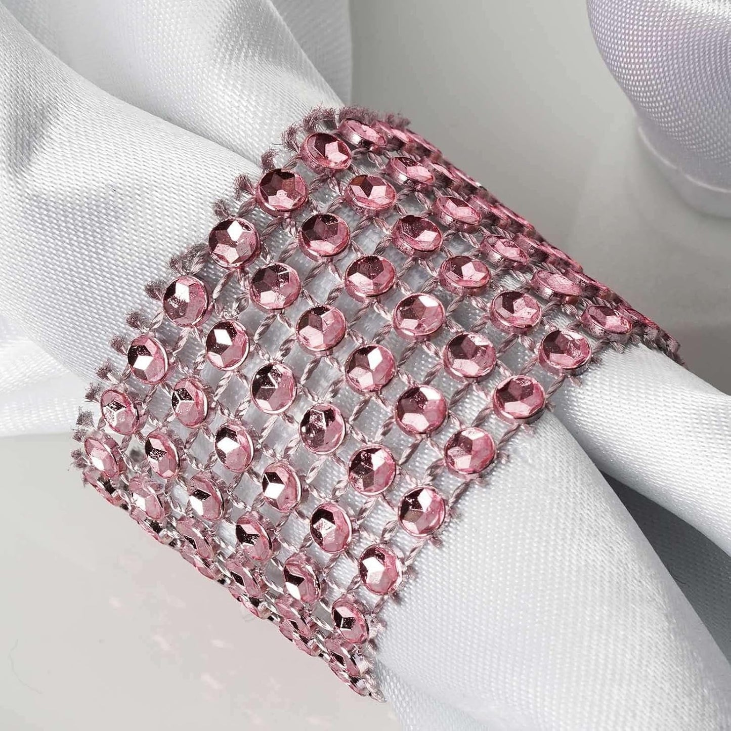 Efavormart 10 Pack Pink Diamond Rhinestone Napkin Ring with Self Adhesive Strip for Wedding Banquet Party