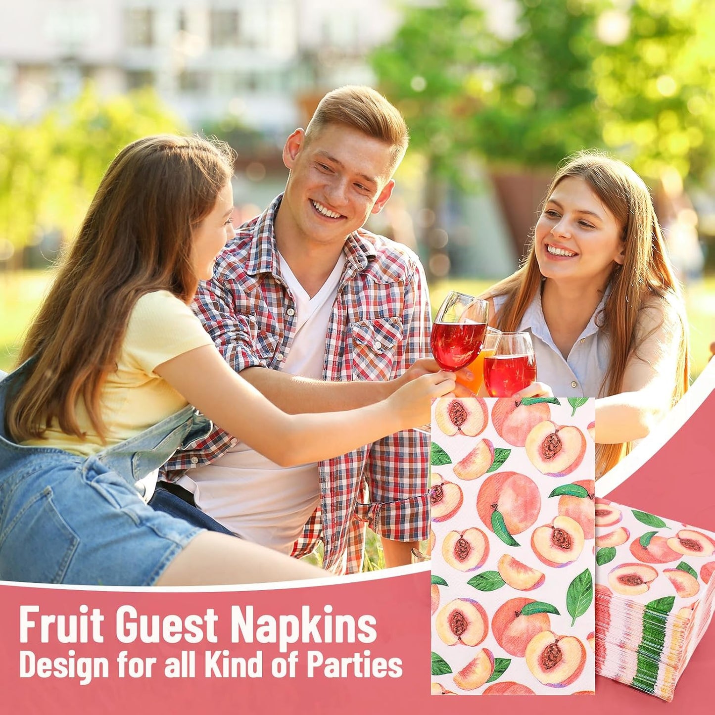 FYSUIMU 50 Pcs Peach Guest Napkins Watercolor Pink Peach Disposable Napkin Fruit Paper Hand Towels for Bathroom Summer Picnic Birthday Bridal Shower Party Table Supplies