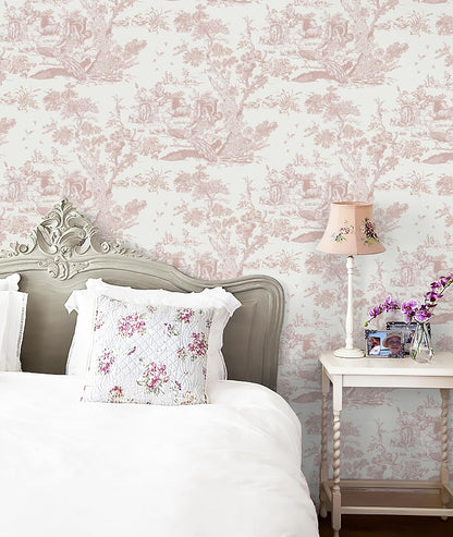 CiCiwind Peel and Stick Wallpaper Vintage Wallpaper White and Pink Wallpaper Removable Self-Adhesive Wallpaper for Bedroom Bathroom Toile Contact Paper for Walls Covering 16In×78.7In