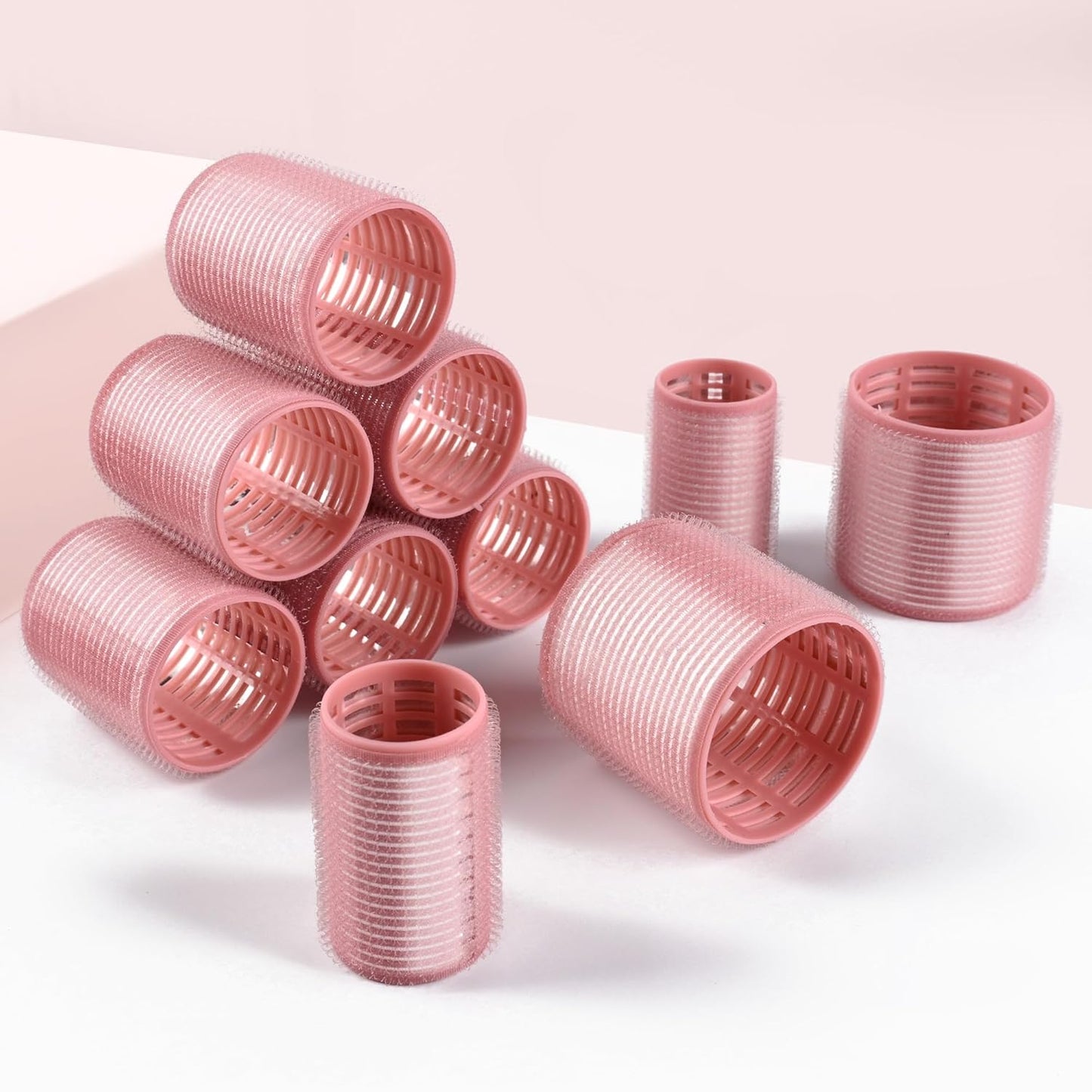 26 Pcs Ceramic Thermal Hair Rollers Set,Hair Curlers for Blowout Look Long Medium Short Hair,Jumbo Self Grip Hair Rollers with Clips for Women(18 Rollers + 8 Stainless Steel Clips,Pink)