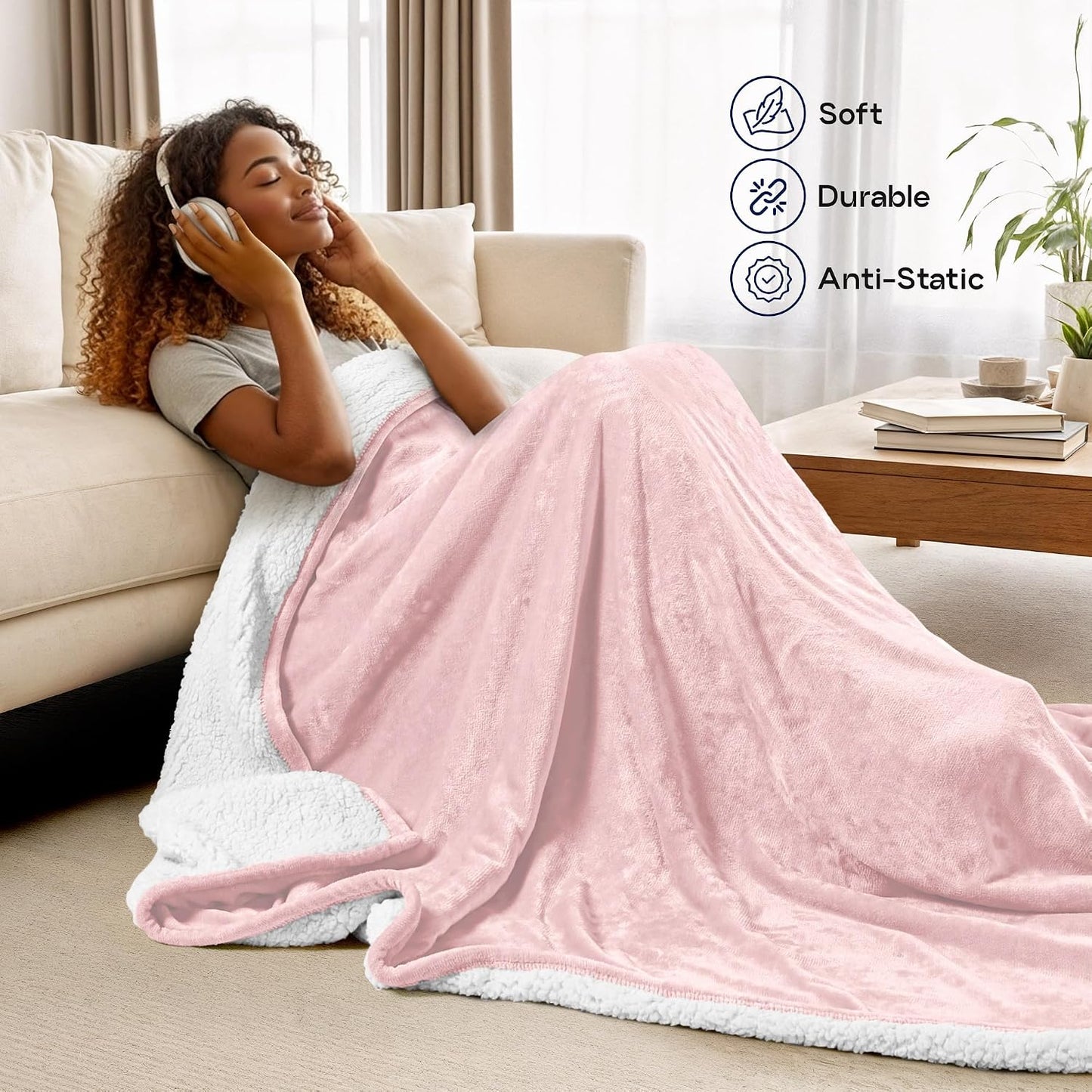 Utopia Bedding Sherpa Blanket Twin Size (Pink, 60x80 Inches) - Soft Lightweight Plush Fleece Reversible Winter Blanket for Bed, Sofa, Couch, Camping and Travel