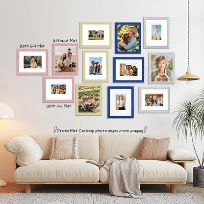 8x10 Picture Frame with 5x7 ＆ 4x6 Mat, Glitter Frame with Real Glass and Solid Wood, Sparkle Photo Frame for Tabletop or Wall Mount, Horizontal or Vertical Display(Light Pink)