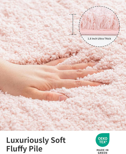 ILANGO Pink Toilet Rugs U Shaped 22" × 24" Non Slip & Super Absorbent Extra Thick Soft, Washable Bath Mats for Bathroom Floor, Microfiber Plush Shaggy Contour Bath Rugs for Toilet,Dry Quick