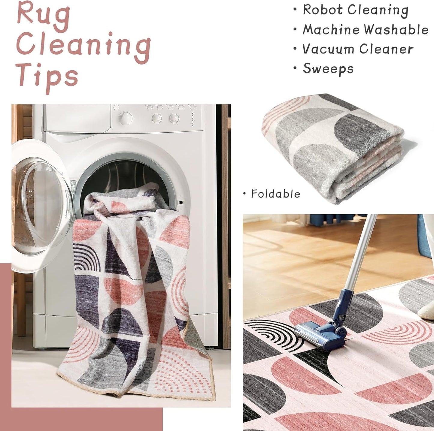 MUJOO Small Rug Washable,Boho 2x3 Area Rugs for Entryway Bathroom Entry Entrance Bedroom Kitchen,Front Door Mat Throw Carpet Non Slip Indoor Soft Modern Abstract Pink and Grey