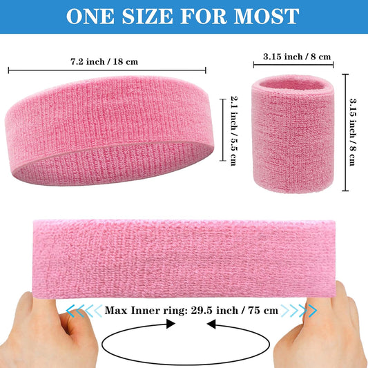 6 Pieces Sweatband Set Sports Headband Wristband Set, Moisture Wicking Athletic Sweatbands 4 Wrist Sweatband and 2 Headbands, Terry Cloth Sweat Absorbing Head Band for Workout