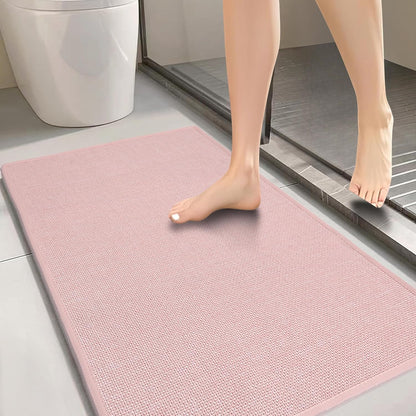 Bathroom Rugs, Bath Mats for Bathroom Non Slip Washable, Quick Dry, Water Absorbing, Fits Under Door, Ultra Thin, Rubber Backing, Low Pile, Cozy Cloth Cotton, Ideal for Shower, Sink-Pink 24''x16''