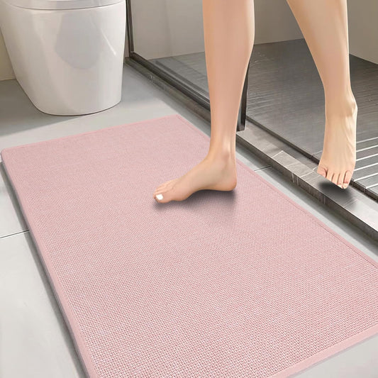 Bathroom Rugs, Bath Mats for Bathroom Non Slip Washable, Quick Dry, Water Absorbing, Fits Under Door, Ultra Thin, Rubber Backing, Low Pile, Cozy Cloth Cotton, Ideal for Shower, Sink-Pink 24''x16''