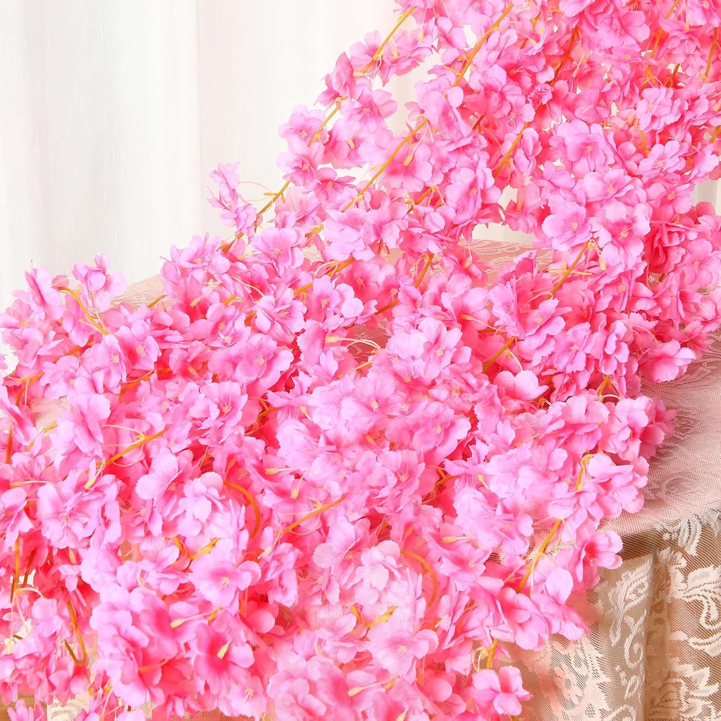 Nuenen 16 Pack 94.4ft Artificial Cherry Blossom Vines Cherry Blossom Flower Garland Hanging Silk Cute Room Decor for Japanese Kawaii Bedroom Party Wedding Spring Home Decorations (Peach Pink)