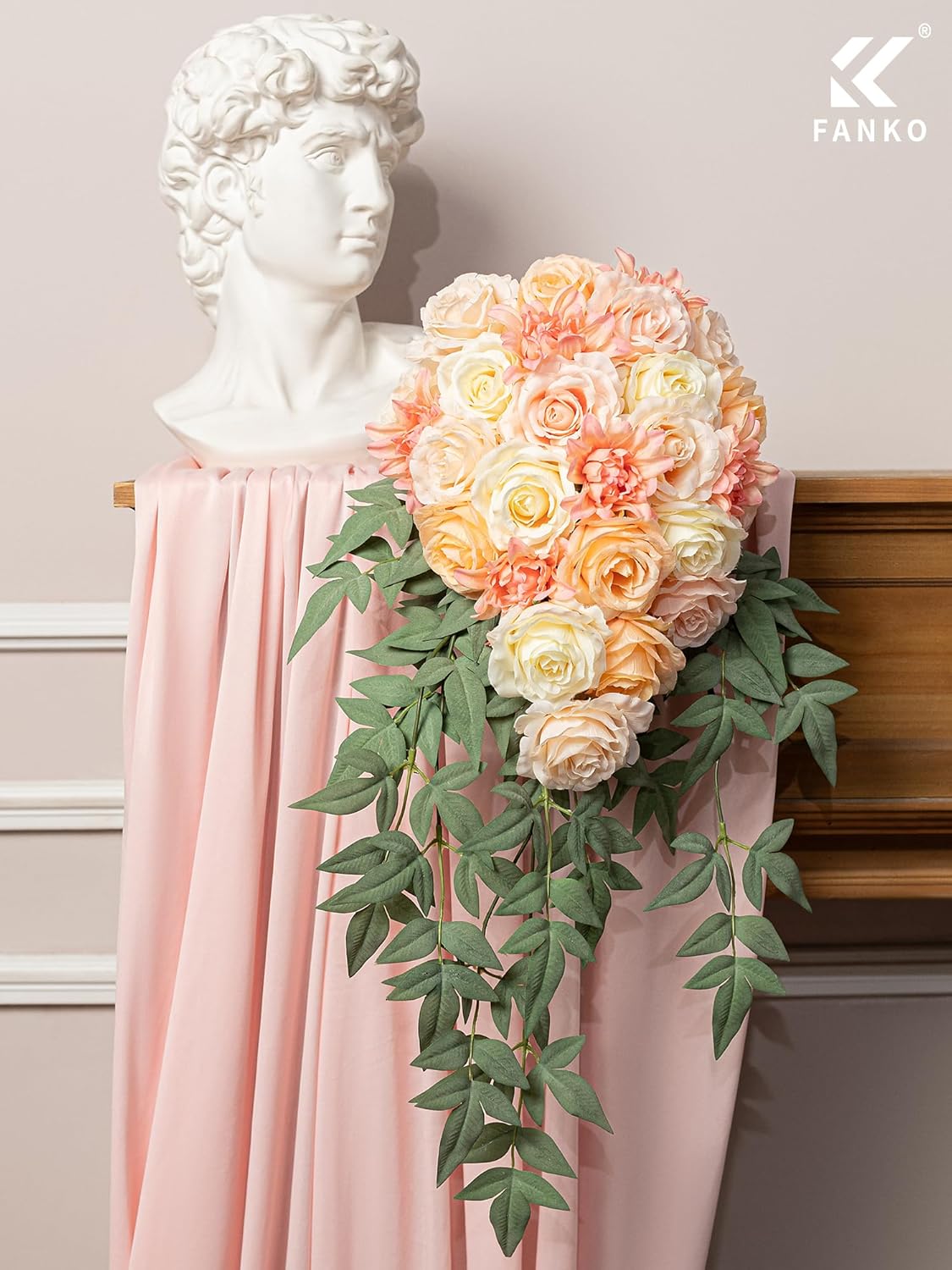 FANKO Artificial Flowers for DIY, Cream Peach Blush Pink Faux Flowers Bouquet, Fake Rose Silk Flowers for Vase, Home Decor, Garland, Wedding, Birthday, Party, Romantic Celebration
