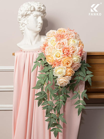 FANKO Artificial Flowers for DIY, Cream Peach Blush Pink Faux Flowers Bouquet, Fake Rose Silk Flowers for Vase, Home Decor, Garland, Wedding, Birthday, Party, Romantic Celebration