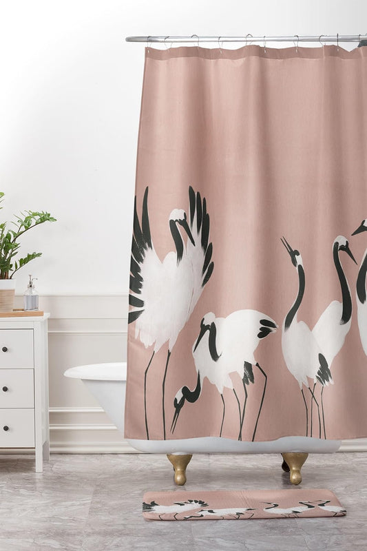 Society6 Bath Mat - Bathroom Decor by Megan Galante - Non-Slip Memory Foam Bathroom Rugs, Soft Microfiber, Machine Washable, 17" x 24", Crane Dance Mauve Pink