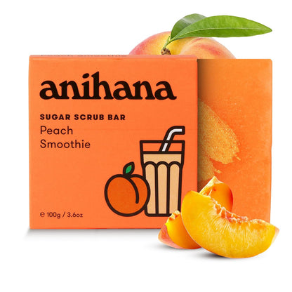 ANIHANA Sugar Scrub Soap Bar with Coconut Oil, Moisturizing, Gentle, Exfoliating Body Scrub, Refreshing Peach Smoothie Scent, 3.6 Oz