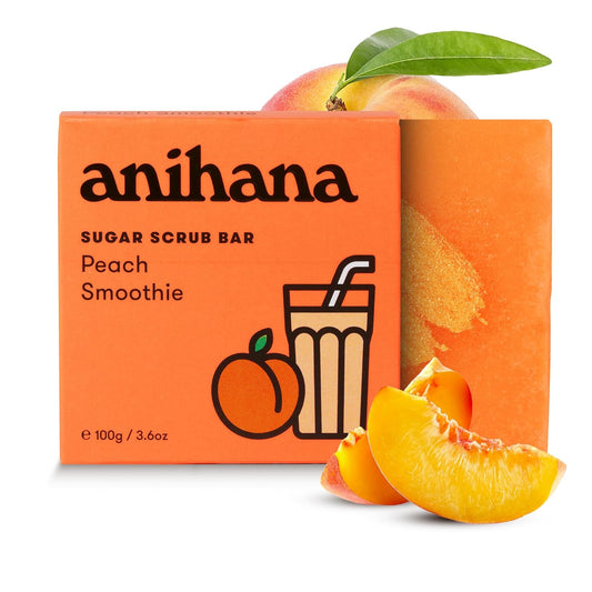 ANIHANA Sugar Scrub Soap Bar with Coconut Oil, Moisturizing, Gentle, Exfoliating Body Scrub, Refreshing Peach Smoothie Scent, 3.6 Oz