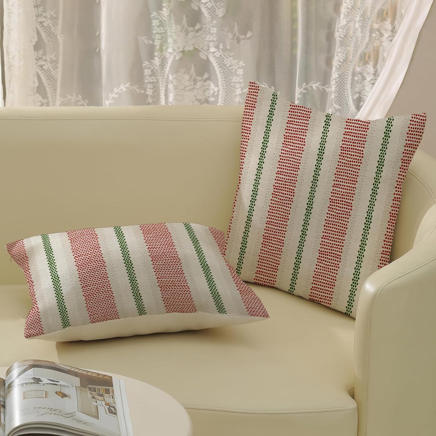 Pink Sage Green Pillow Covers 18x18 Inch 2 Pcs Boho Preppy Polka Dots Striped Decor Throw Pillows Modern Geometric Outdoor Farmhouse Decoration Pillowcase Linen Cushion Cover for Couch Sofa