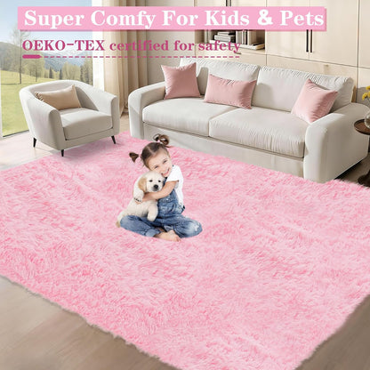 8x10 Area Rugs for Living Room: Soft Pink Fluffy Rug Shag Washable Rug Plush Fuzzy Indoor Carpet for Bedroom Nursery Playroom Girls Boys Kids Room (Pink, 8'x10')