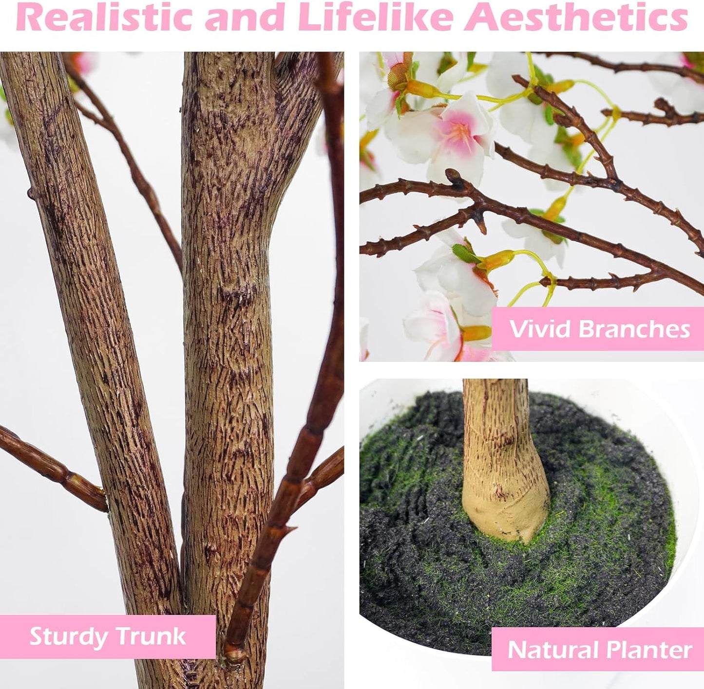 Caxchiling Cherry Blossom Tree 6FT, Artificial Pink Tree Indoor with White Planter, Faux Potted Silk Plant for Home, Office, Wedding, Garden, Party, Hotel Decoration